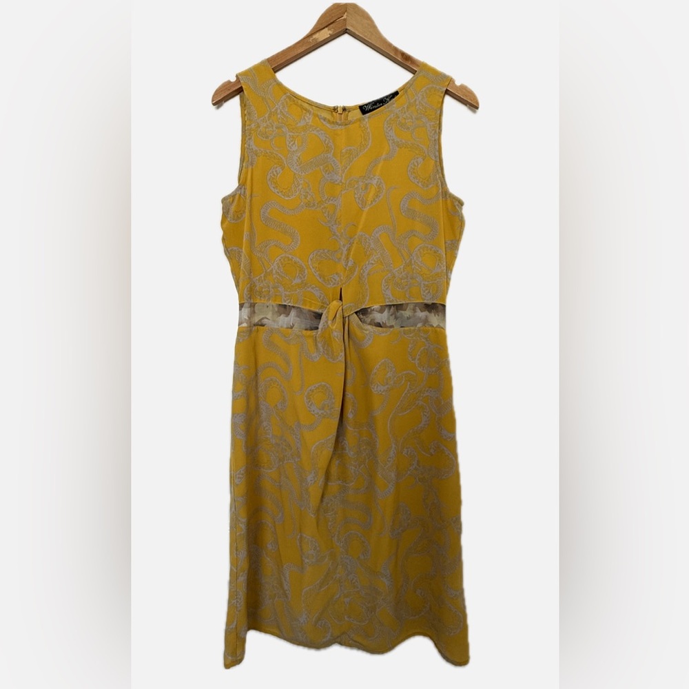 Vintage Y2K Yellow Floral Cutout Midi Dress Sleeveless Summer Resort Wear M